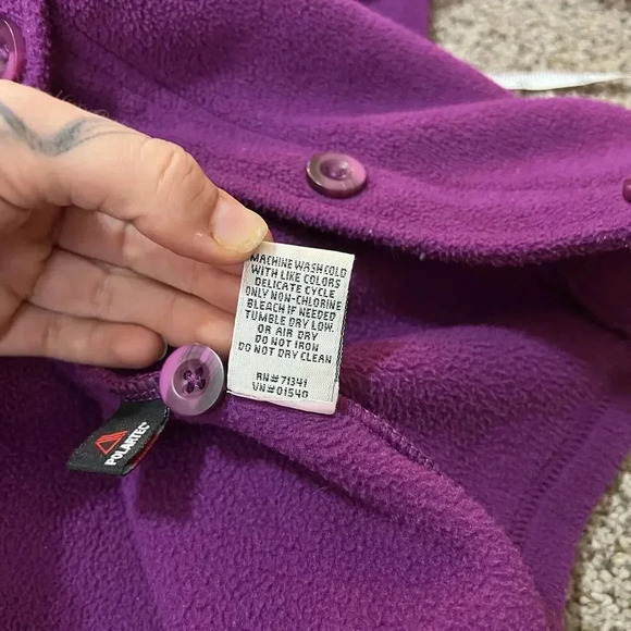 Lands' End Jacket Vintage Texture Fleece Polartec Womens Button Shacket Warm 90s - Picture 5 of 10